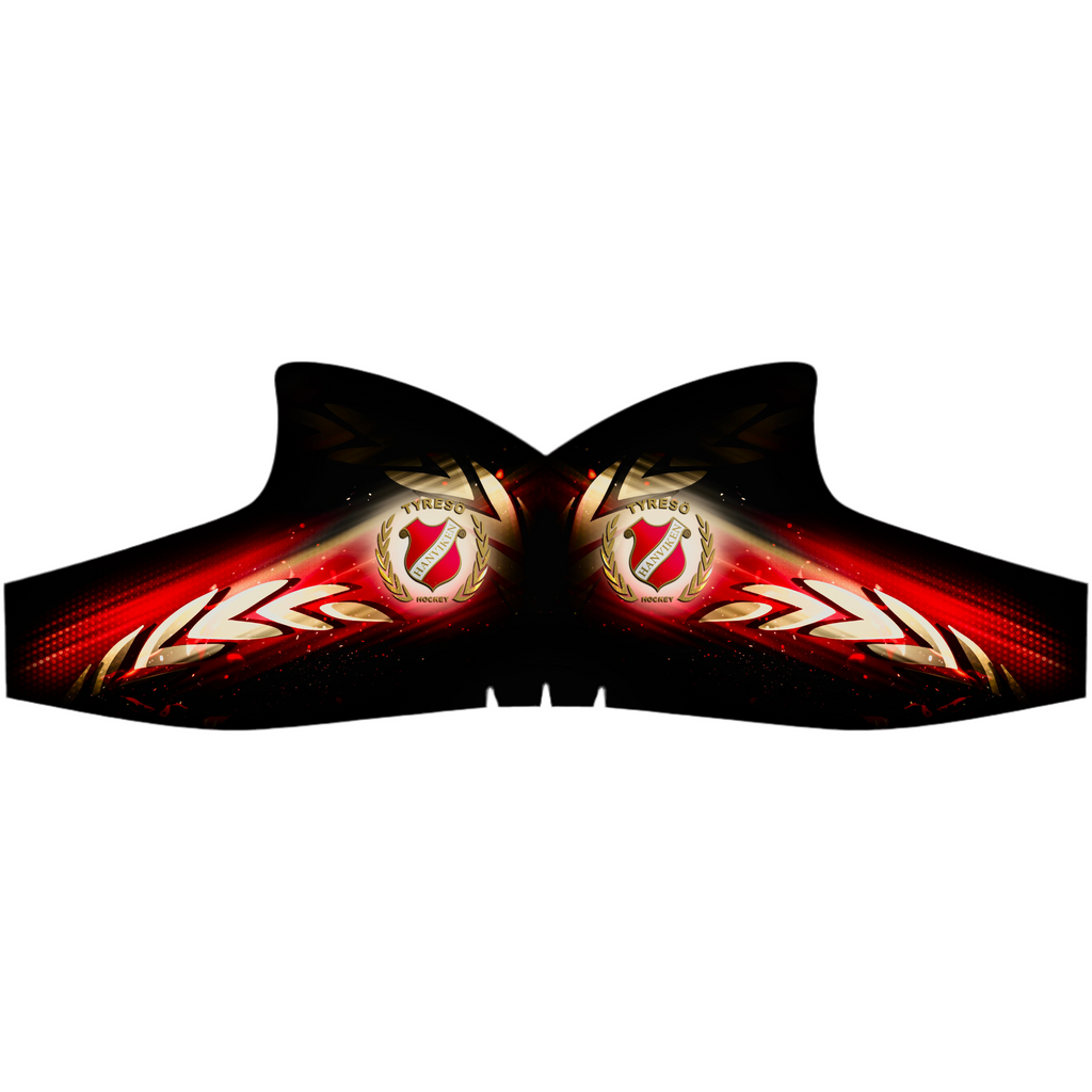 Skin-design för Tyresö Hanviken i svart med röda och guldfärgade flammor och klubbloggan