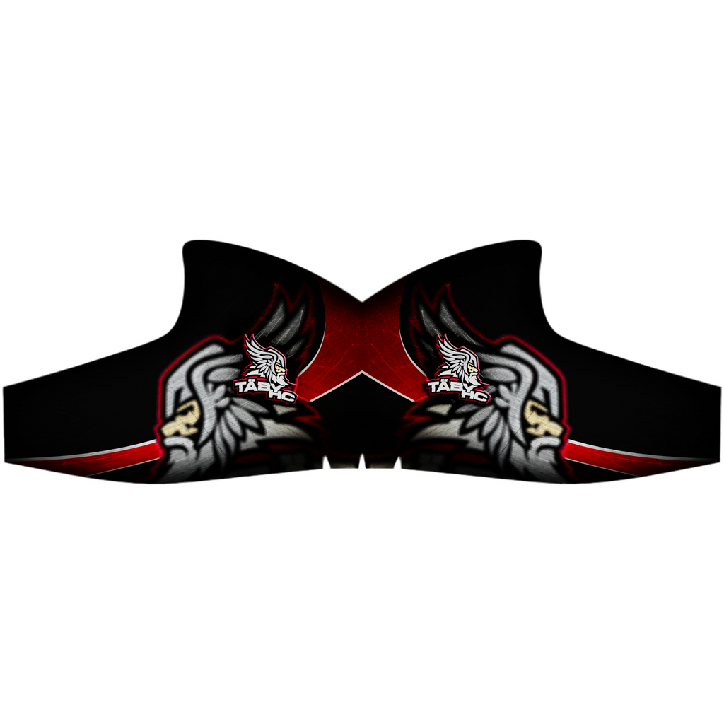 Täby HC skate skin design in black and red with the club logo