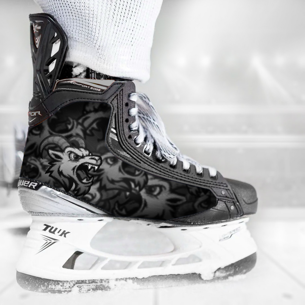 Black Goat skate skin on a Bauer hockey skate