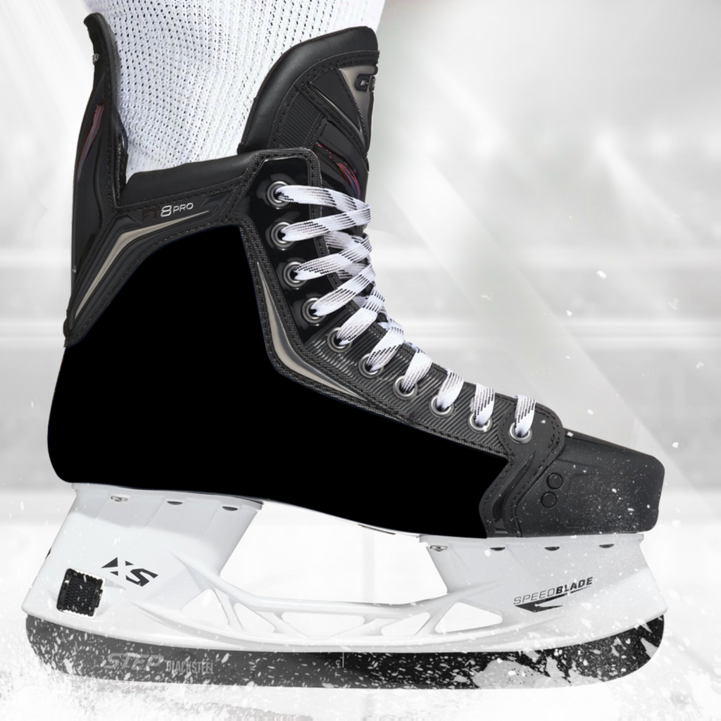 Blackout skate skin on a CCM hockey skate
