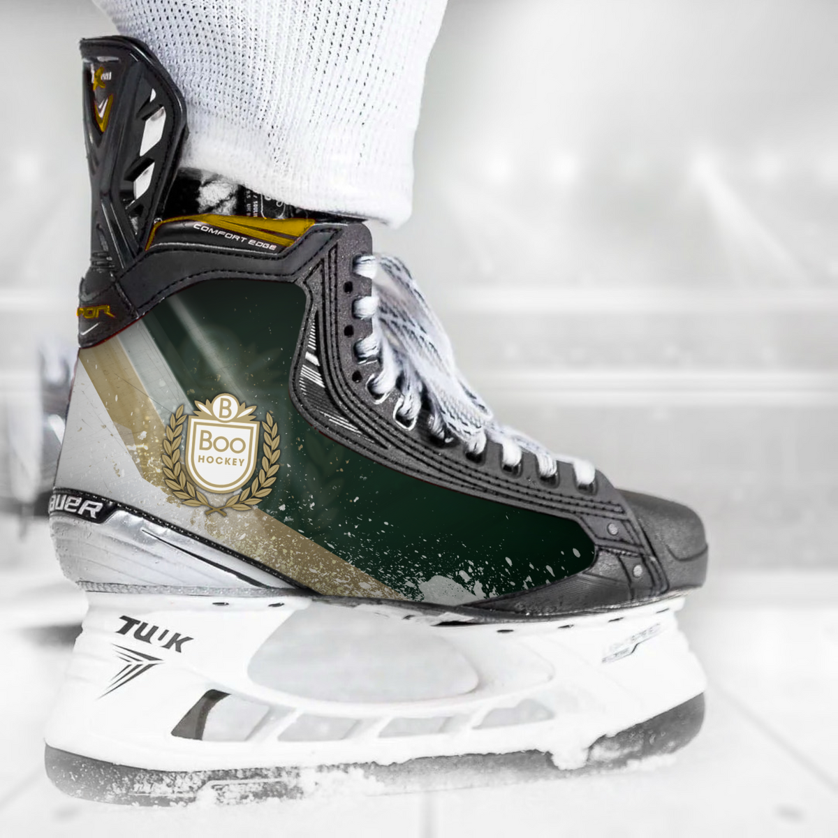 Boo Hockey skate skin on a Bauer hockey skate