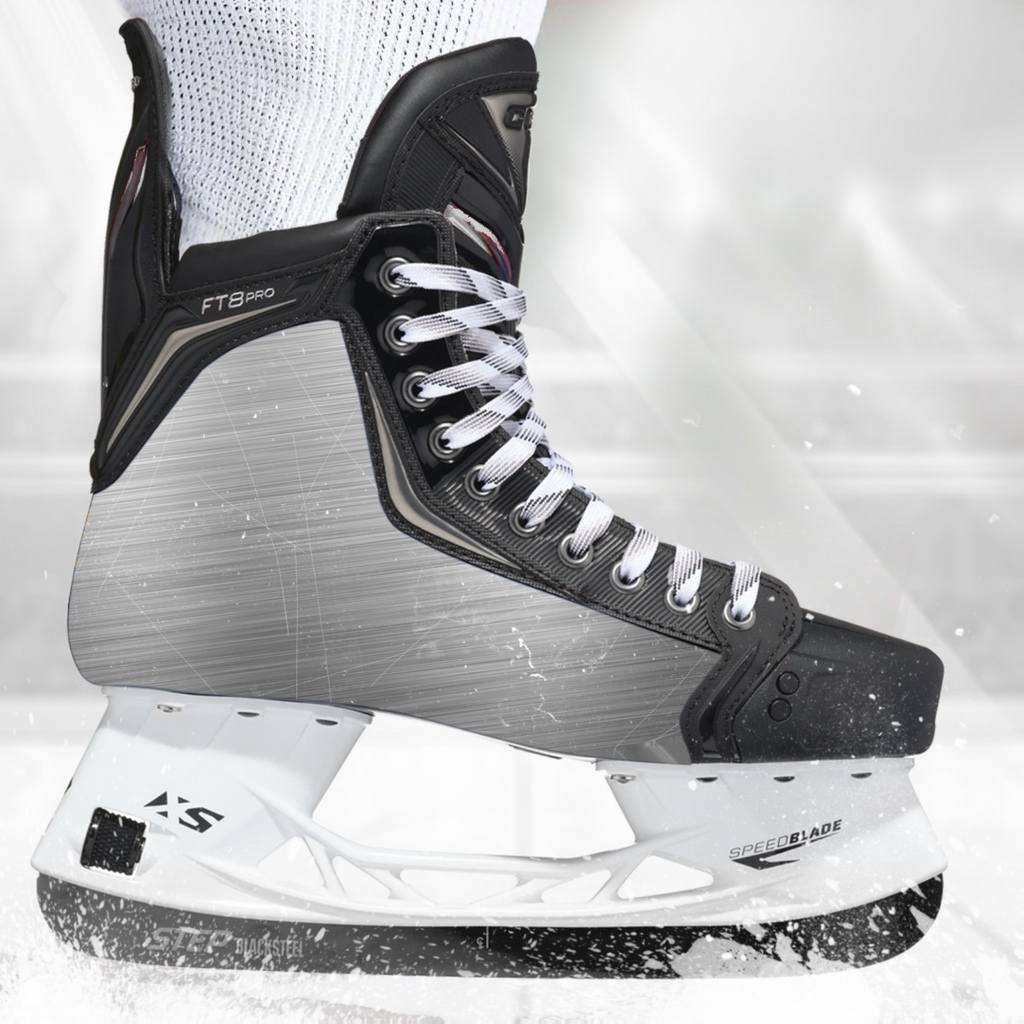 Broken Silver skate skin on a CCM hockey skate