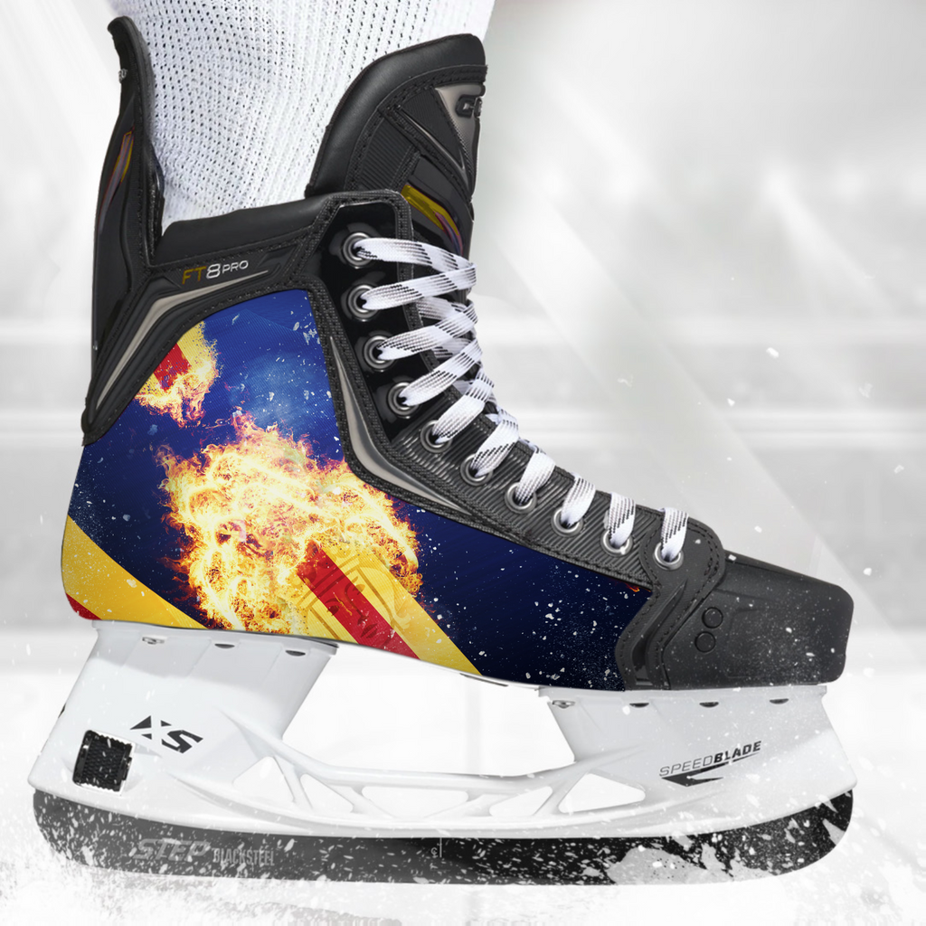 Djurgården skate skin on a CCM hockey skate