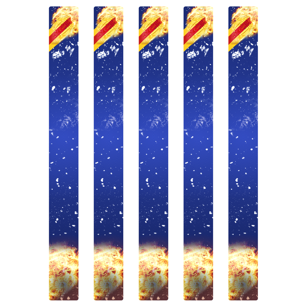 Five identical Djurgården stick stickers in blue, yellow and red