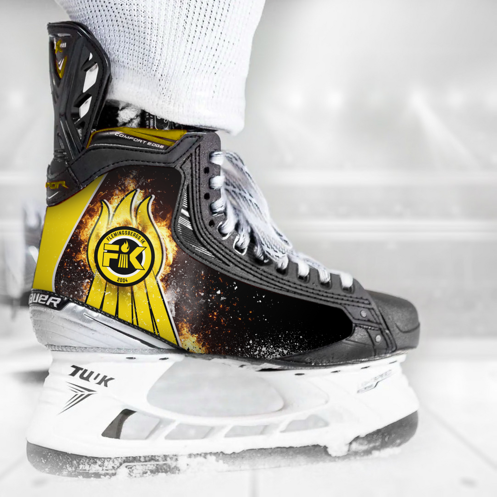 Flemingsbergs IK skate skin on a Bauer hockey skate