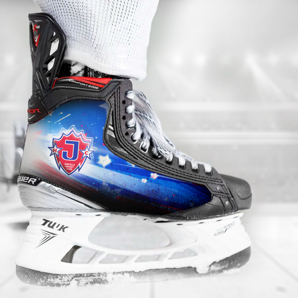 Järfälla HC skate skin on a Bauer hockey skate