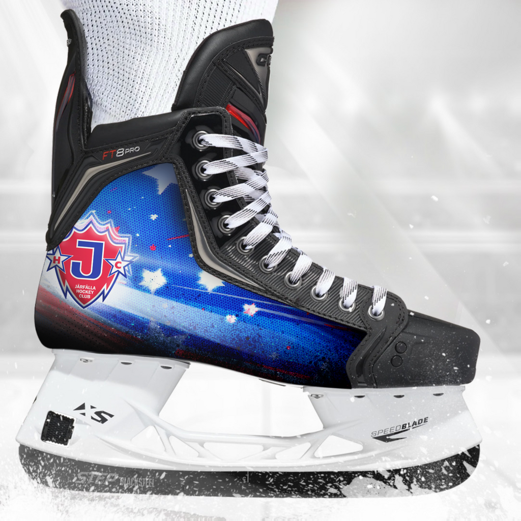 Järfälla HC skate skin on a CCM hockey skate