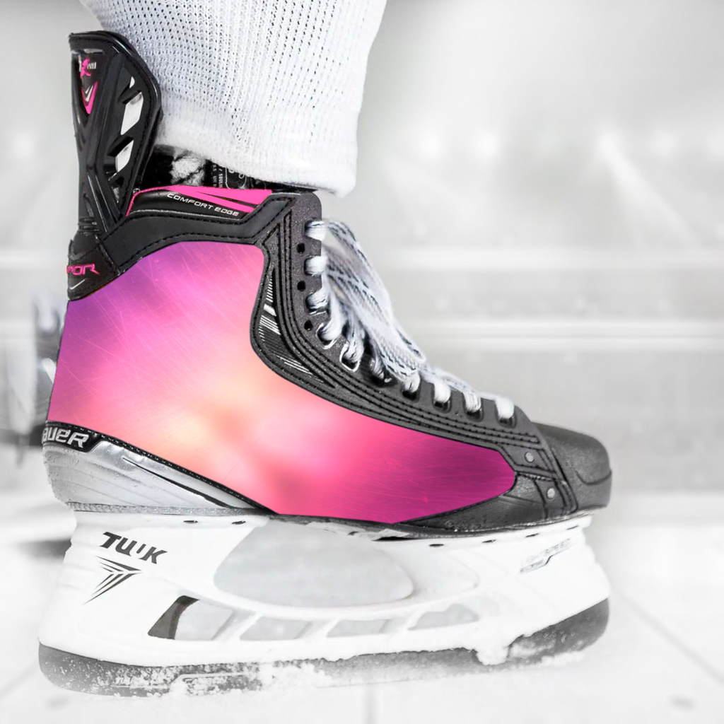 Pinkster skate skin on a Bauer hockey skate