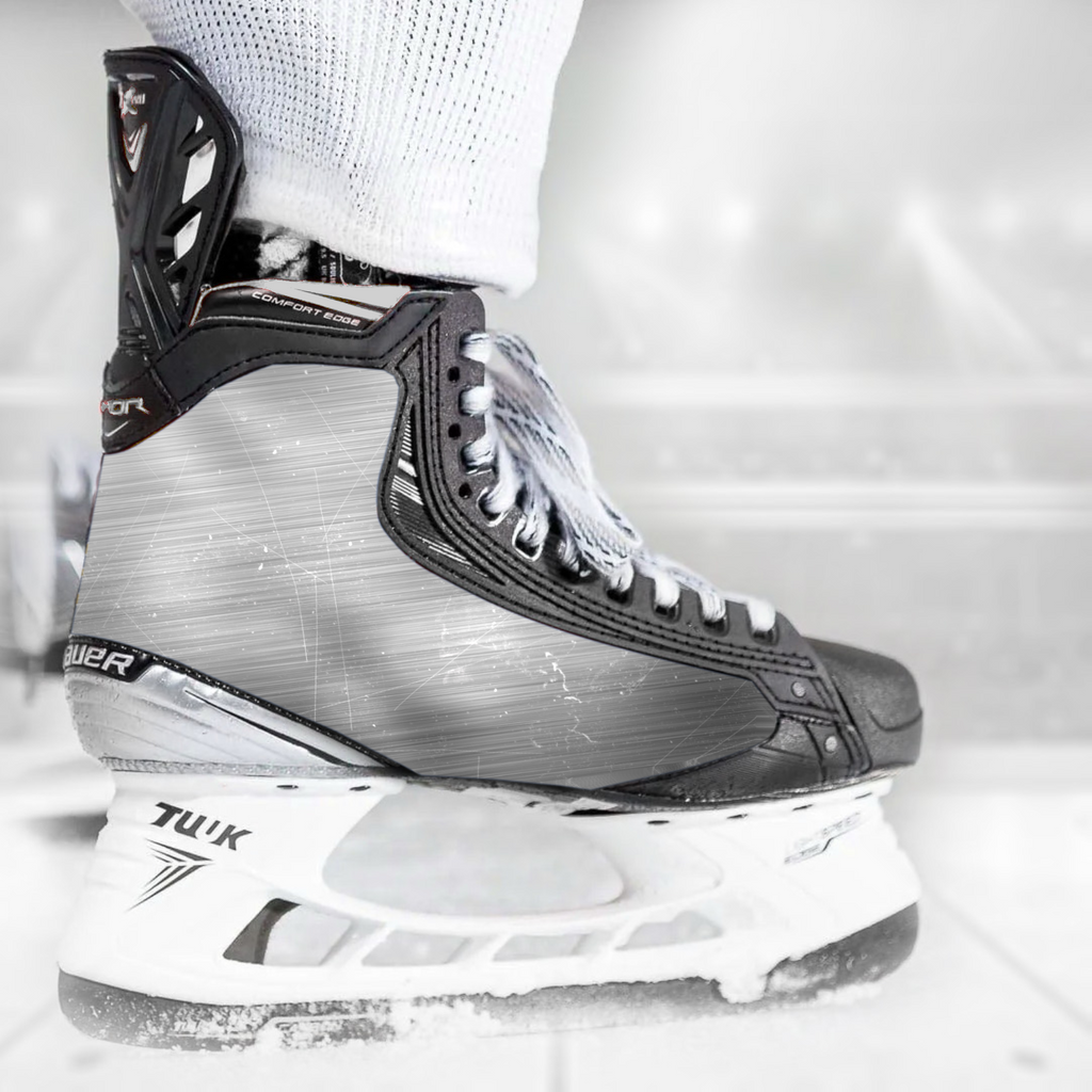 The Silver 1 skate skin on a Bauer hockey skate