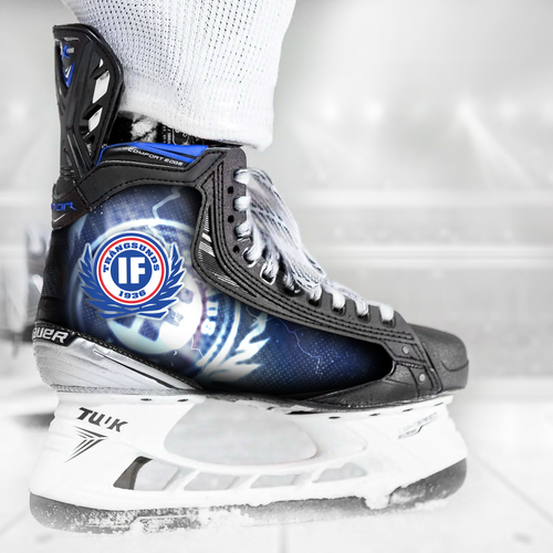 Trångsunds IF skate skin in dark blue on a hockey skate