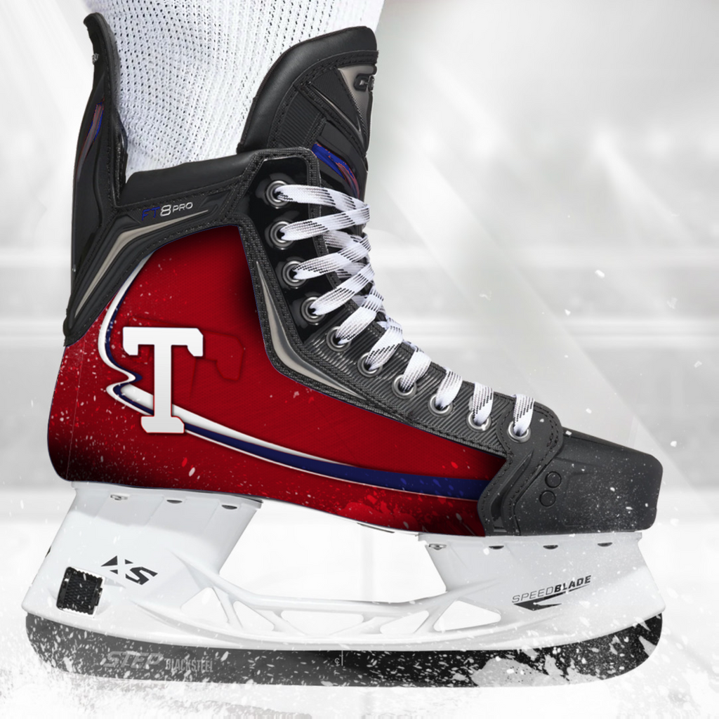 Tumba IFK skate skin on a CCM hockey skate
